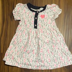 Charming Pink and White Kids Dress with giraffes